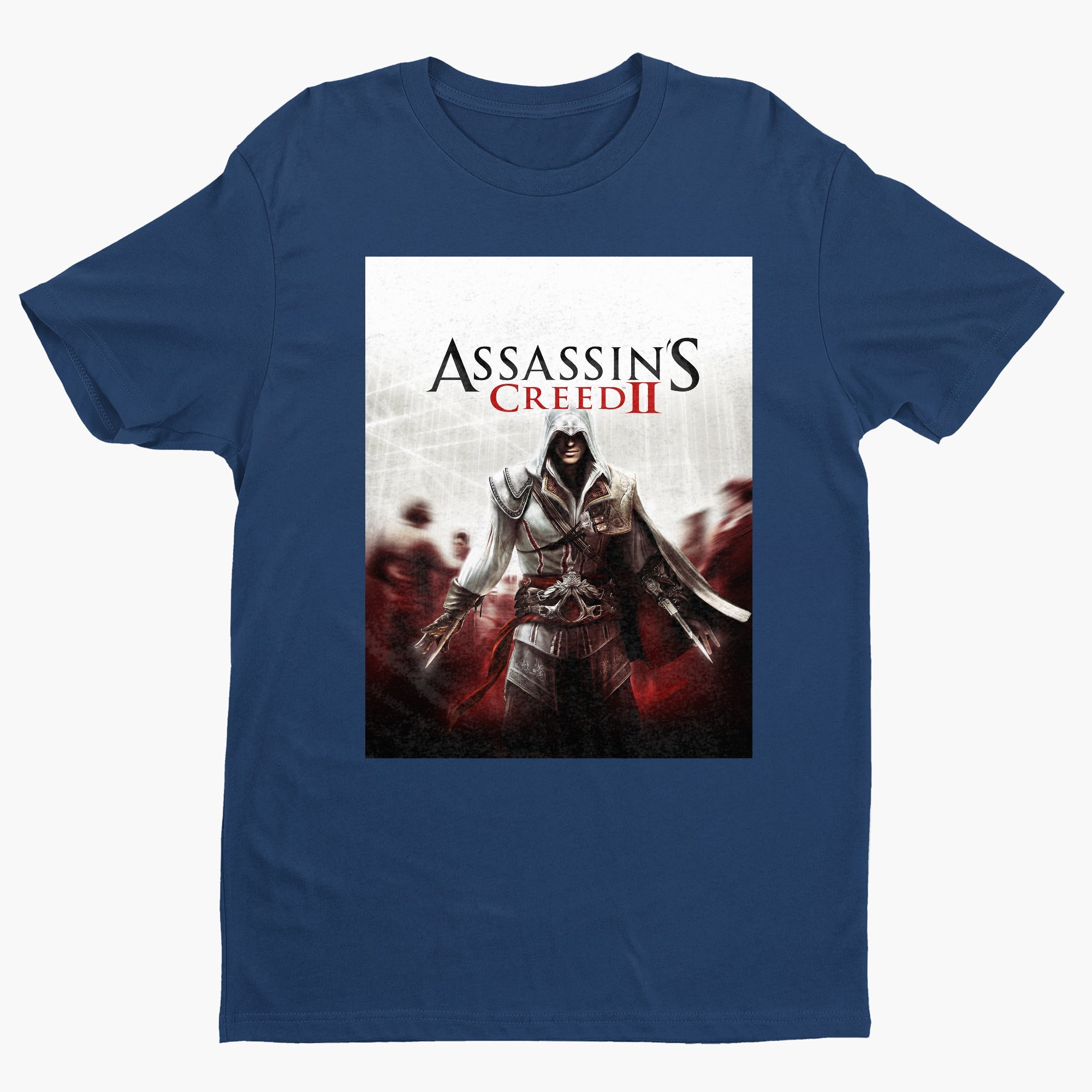 Assassin's Creed II key art tee - navy unisex t-shirt, front view